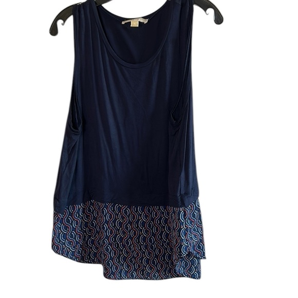 Micheal Micheal Kors XL Navy Blue Sleeveless Top ,tunic with Patterned Hem,hi-lo - Picture 5 of 13